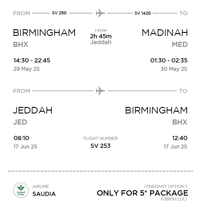 UK Itinerary 1 [5* Package only]